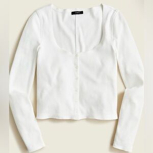 J.Crew Scoopneck Ribbed White Cardigan Top, Size XL